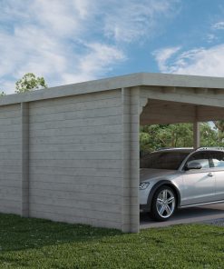 Tivoli - Toit plat double carport avec abri de jardin (5,95 m x 7.5m), 44mm